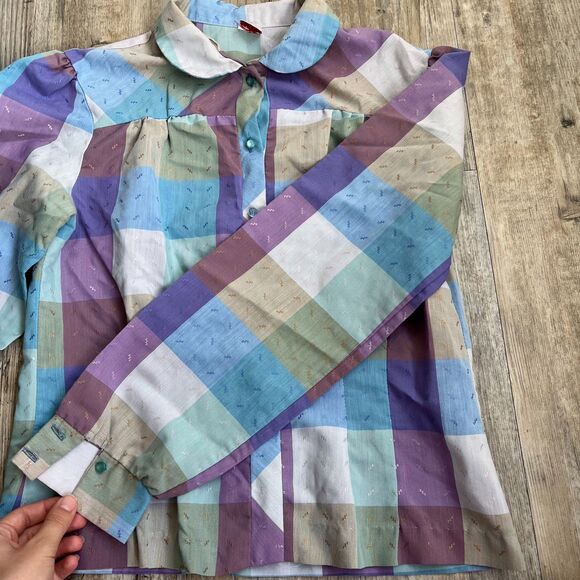 Spare Parts Button Up Women's M Plaid Cottage Core Retro Vintage Blue Purple - Picture 4 of 12